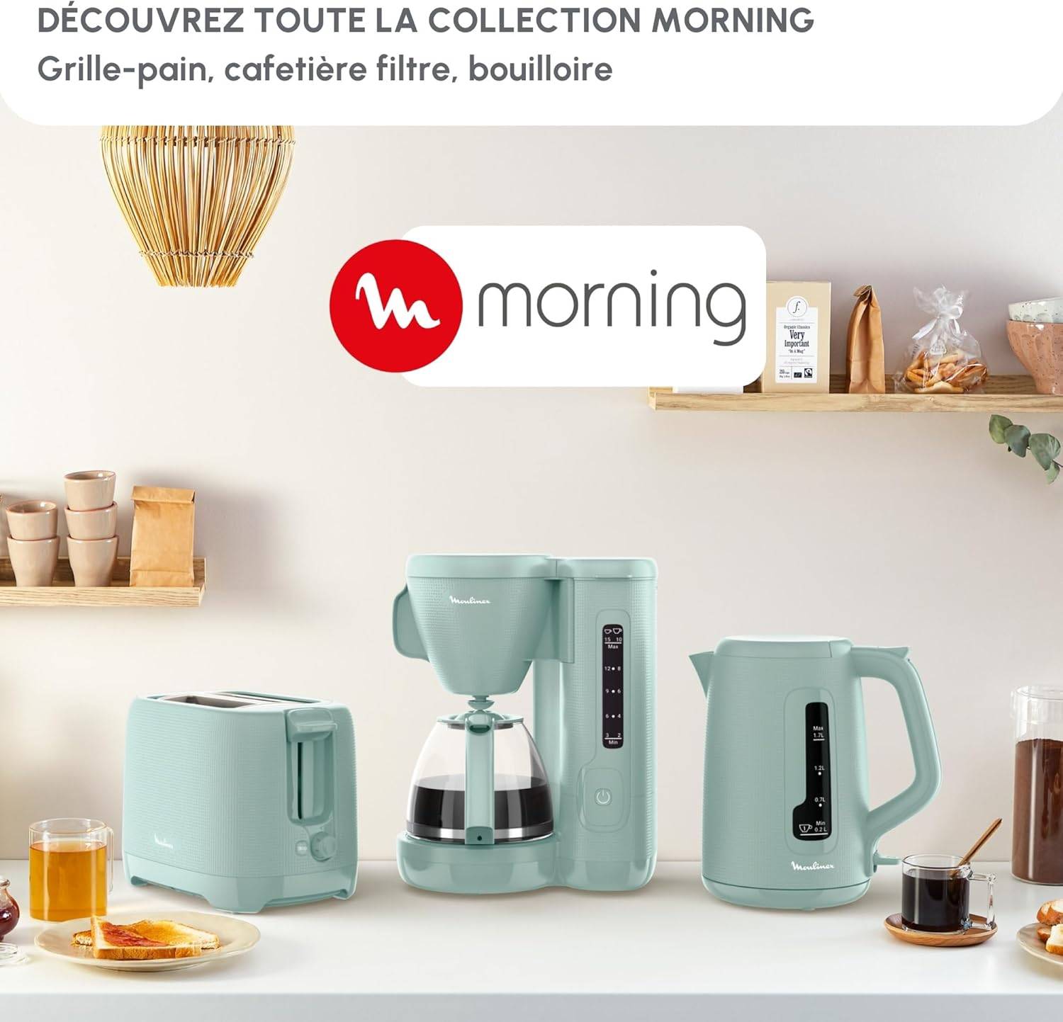 Moulinex Morning, Electric Kettle, 1.7 L, 1 Cup Indicator, Anti-Limescale Filter, Tea Infuser Included, Easy Filling and Cleaning, Auto Stop, Elegant Design, Eucalyptus, BY2M1310