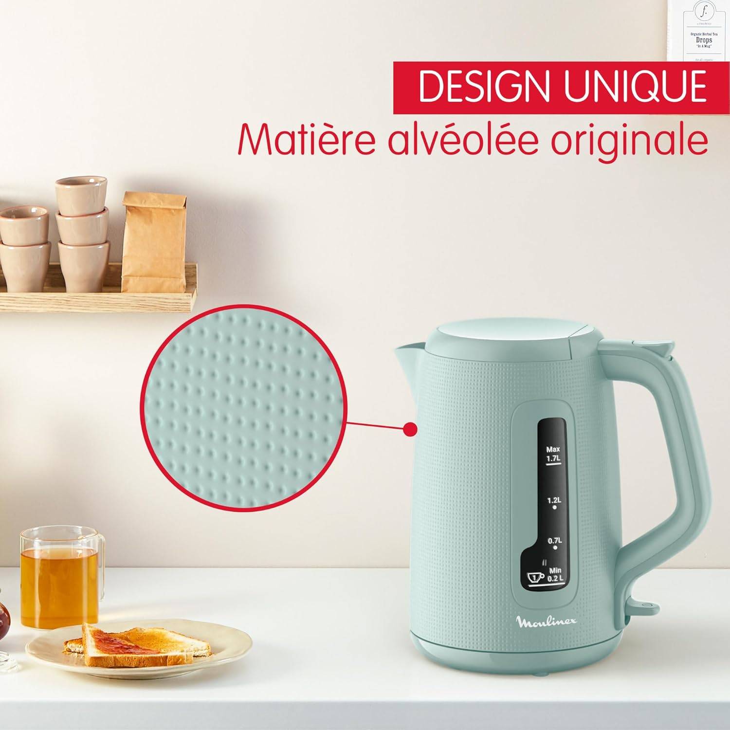 Moulinex Morning, Electric Kettle, 1.7 L, 1 Cup Indicator, Anti-Limescale Filter, Tea Infuser Included, Easy Filling and Cleaning, Auto Stop, Elegant Design, Eucalyptus, BY2M1310