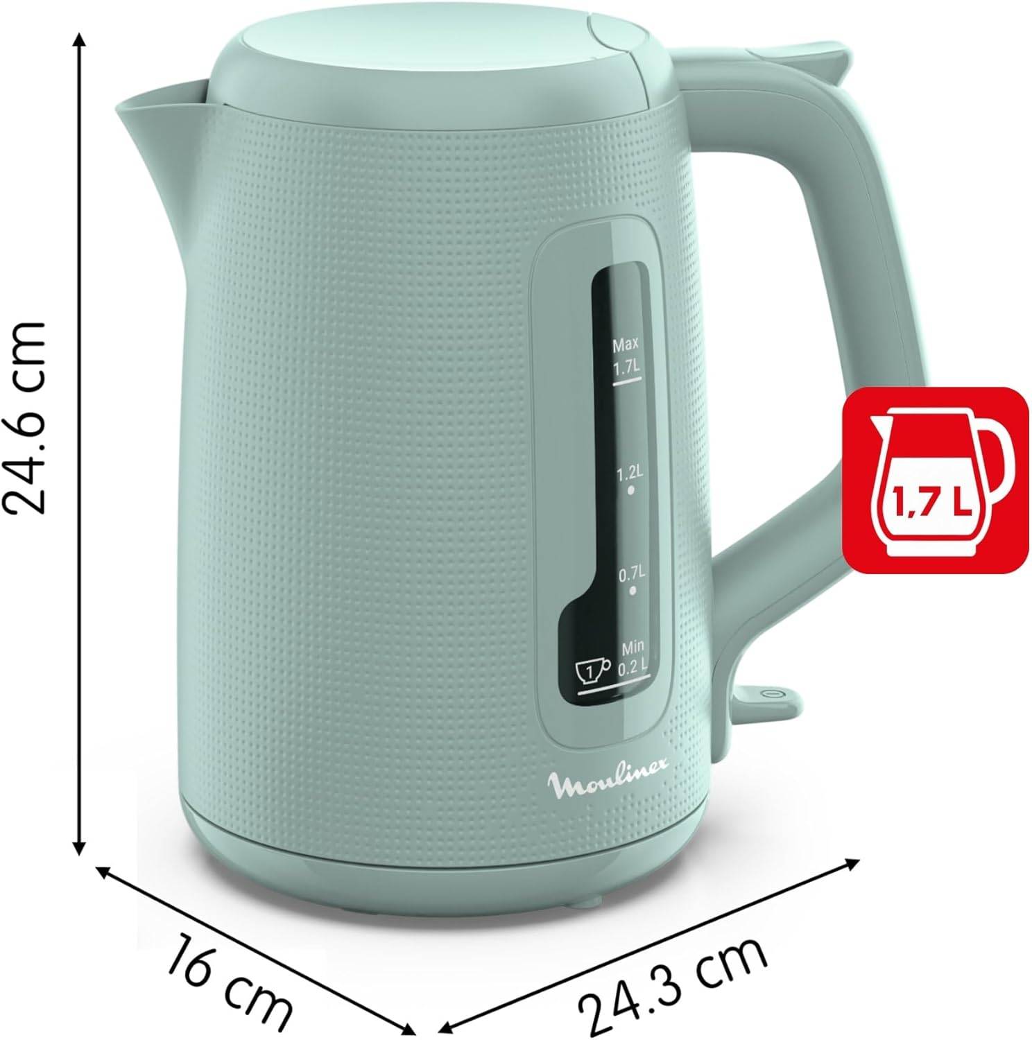 Moulinex Morning, Electric Kettle, 1.7 L, 1 Cup Indicator, Anti-Limescale Filter, Tea Infuser Included, Easy Filling and Cleaning, Auto Stop, Elegant Design, Eucalyptus, BY2M1310