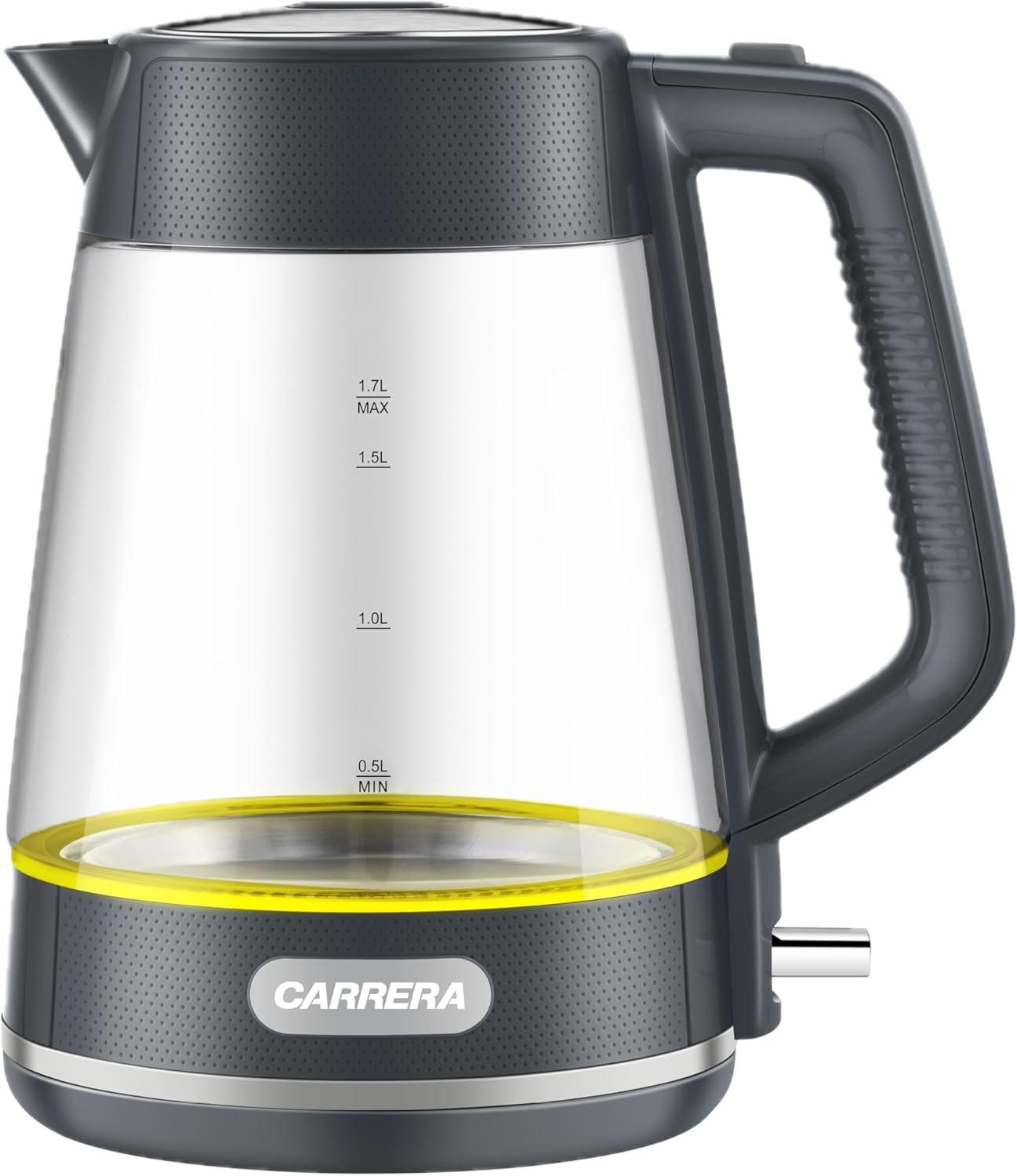 CARRERA Glass Kettle CRR649– 2200W Electric Kettle with 1.7L Heat-Resistant Glass Jug, STRIX Controller & Boil-Dry Protection