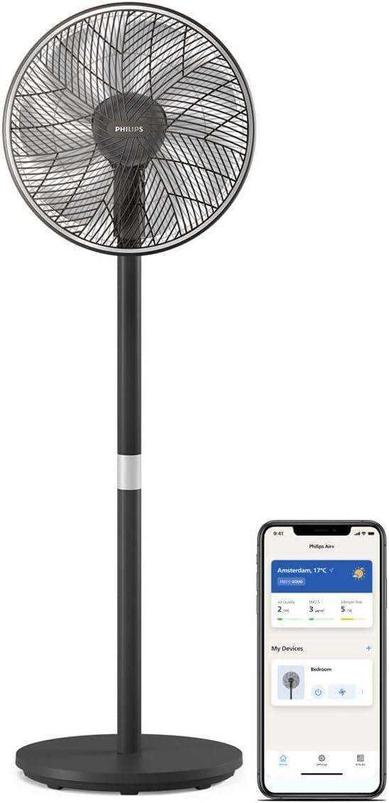 Philips Pedestal Fan 3000 Series – Quiet 2562m³/h AirflowOscillating, 40cm Head Diameter, Adjustable Height, Connected to Smart Phone, Black - CX3550/01