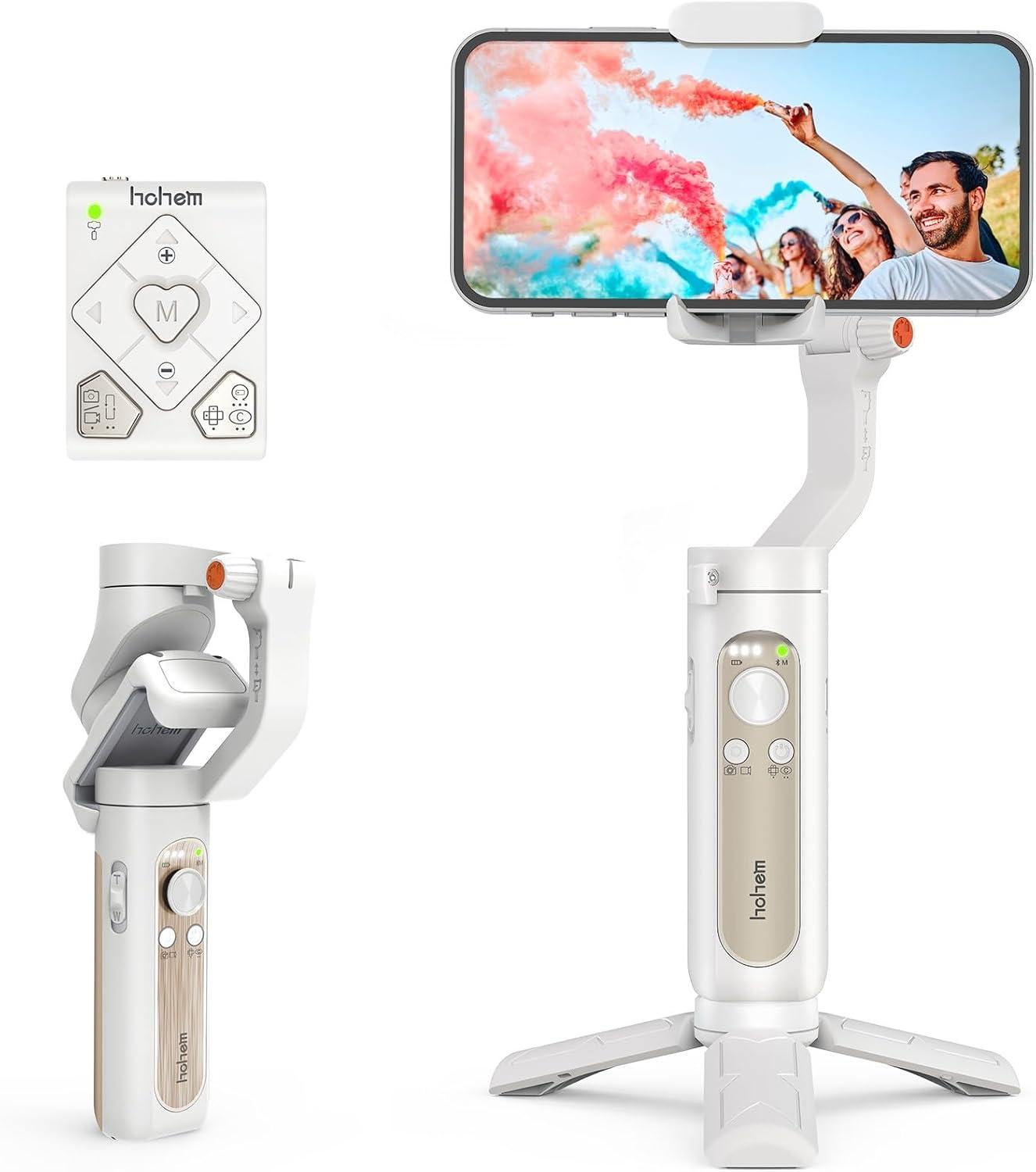 hohem 3-Axis Gimbal Stabilizer for Smartphone - Handheld Foldable Phone Gimbal w/Remote Control, Phone Stabilizer for Video Recording Vlog for iPhone 14 Pro Max/13/12/X/XS/Samsung S22 - iSteady X2